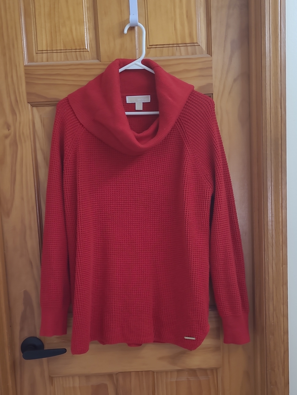 Michael Kors Red Waffle-Knit Cowl Neck Sweater